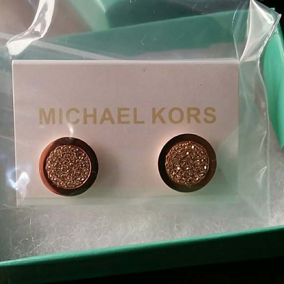 Michael Kors Jewelry - Auth Michael Kors Rose Gold Pave Earrings/TONIGHT!