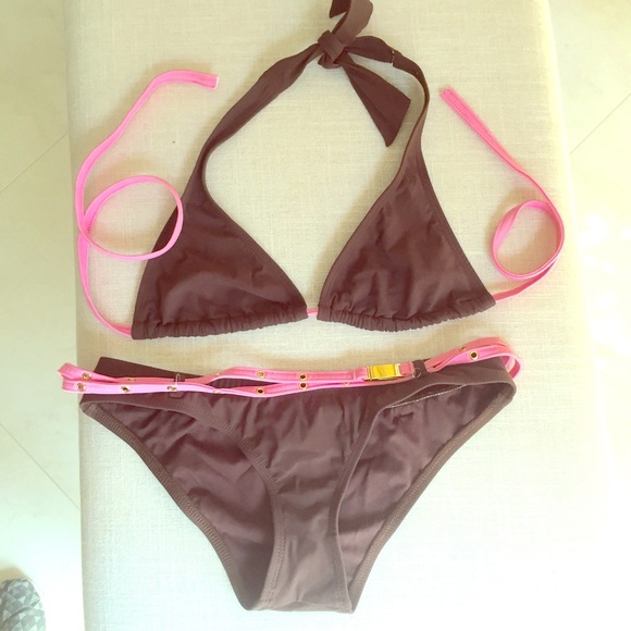 TNA by Lisa Lozano Brown/Pink Belted Bikini - Picture 1 of 4