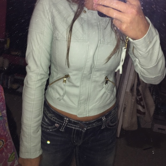Mint green leather jacket!