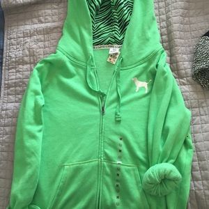 Victoria's Secret PINK- bright green zip up jacket
