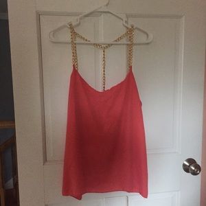 Charlotte Russe Salmon Tank with Gold Chain Straps