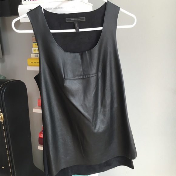 Black faux leather tank top