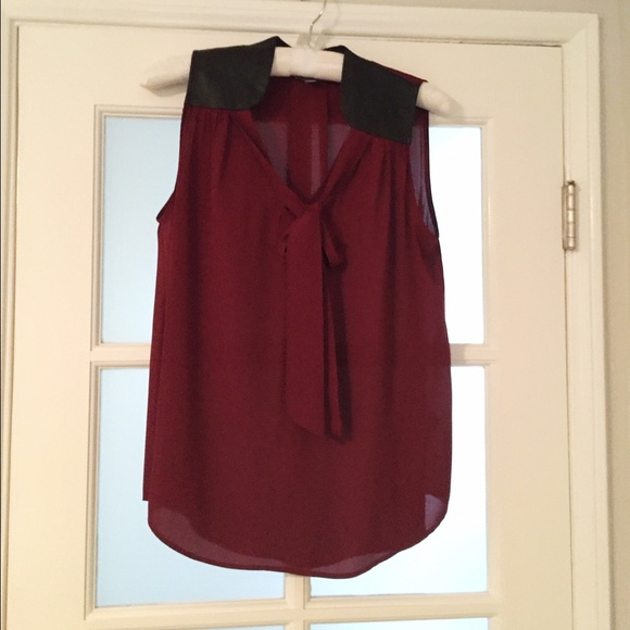 Burgundy Rayon Top with faux leather