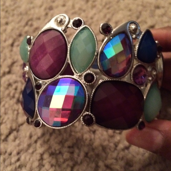 Silver bracelet with purple and blue