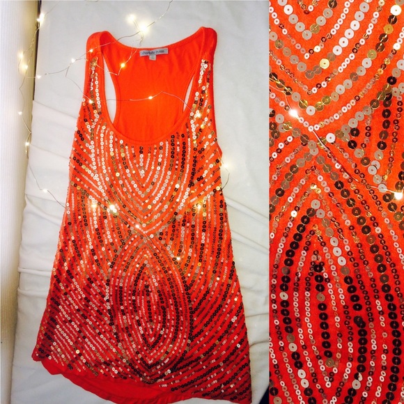 Sequin orange tank top