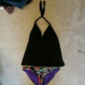 BLACK CROCHET TANKINI WITH MATCHING BOTTOMS
