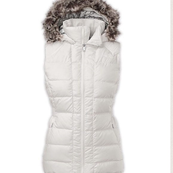 THE NORTH FACE white puffy vest fur hood GOTHAM - Picture 4 of 4