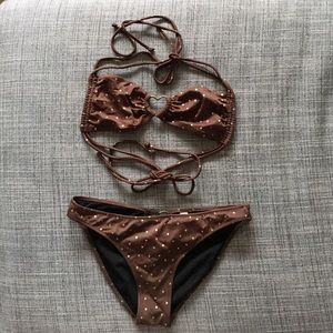 Victoria's Secret Brown & Gold Polka Dot Bikini