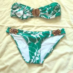 Vix Green strapless printed swim suit
