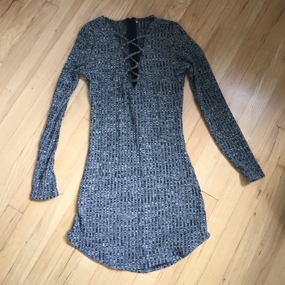 Lace Up Sweater Mini Dress