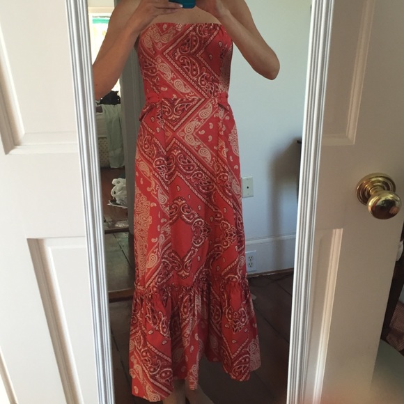Anthropologie red strapless bandana print dress