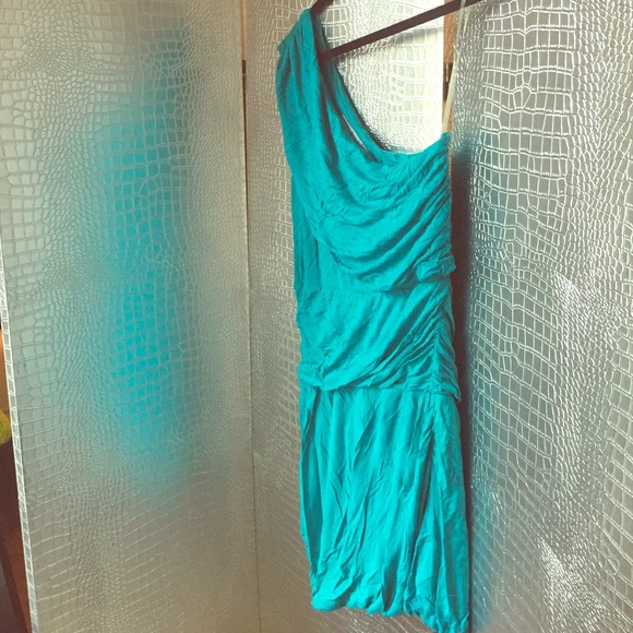 One shoulder turquoise soft dress