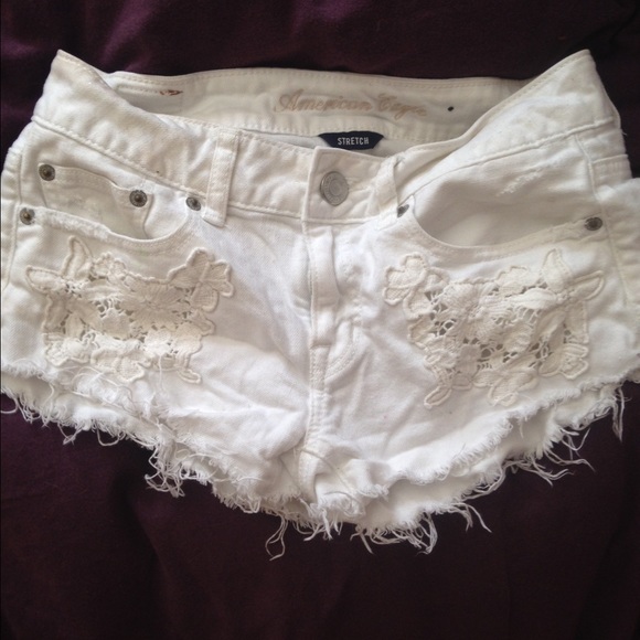 White crochet American eagle shorts