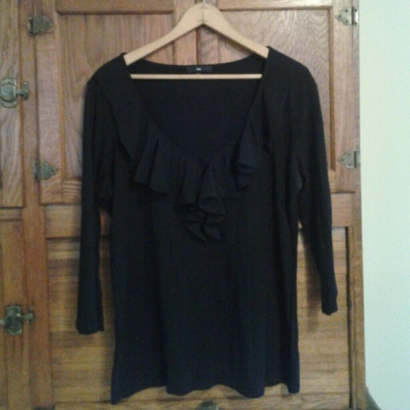 Gap Black Cotton Ruffle 3/4 sleeve Shirt