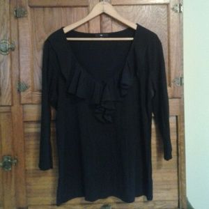 Gap Black Cotton Ruffle 3/4 sleeve Shirt