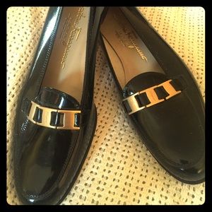 SOLD! Ferragamo Black Patent Leather Loafers