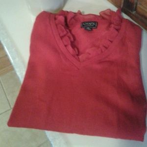 Chaps Red Cotton Sweater with Ruffle Trim