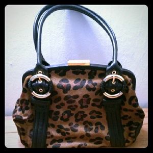 Nine West faux fur leopard print handbag