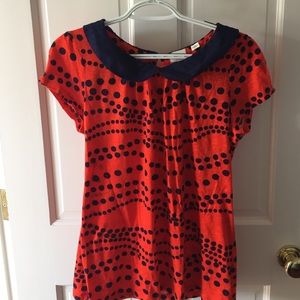 Anthropologie shirt with navy dots and collar
