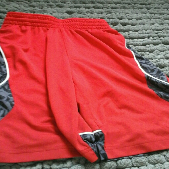 Red and black Adidas basketball shorts