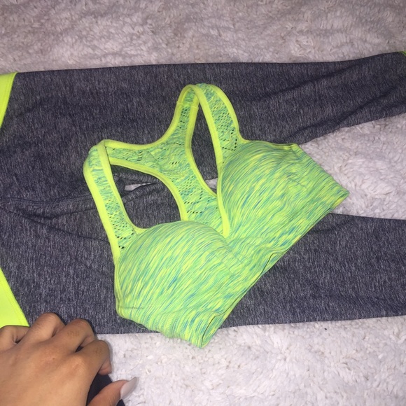 Neon tallow and green sports bra