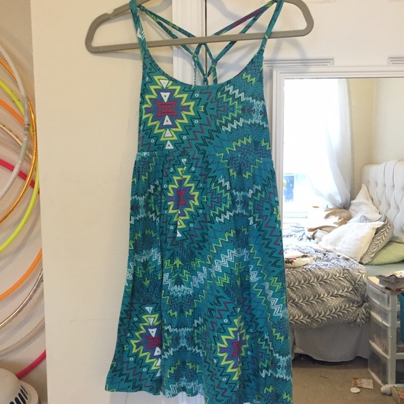 Teal geometric mini dress