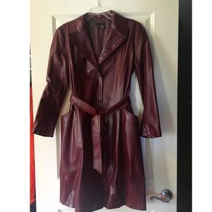Zara faux leather trench coat in crimson (Size L)