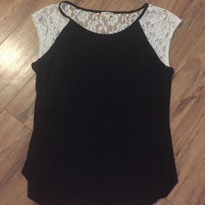 Black  and lace short sleeve shirt
