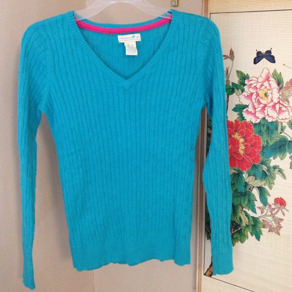 Turquoise Blue V Neck Sweater - Picture 1 of 2