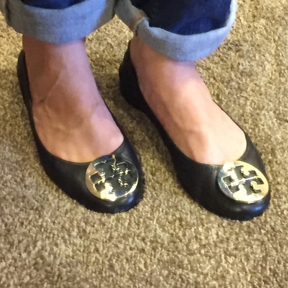 Tory Burch black and silver flats