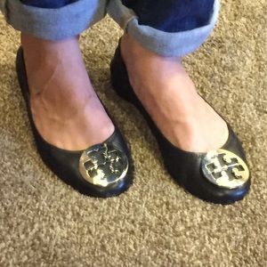 Tory Burch black and silver flats
