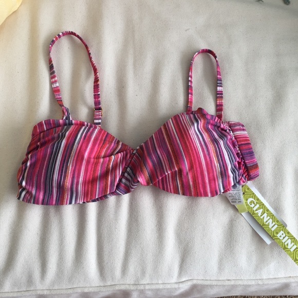 Pink multi stripe bikini top
