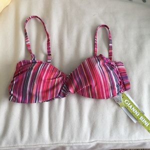 Pink multi stripe bikini top