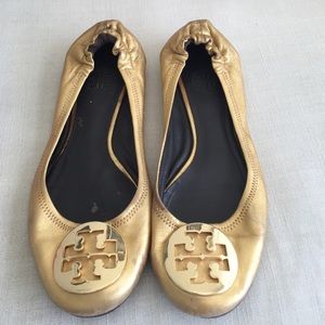 Gold Tory Burch ballet flats
