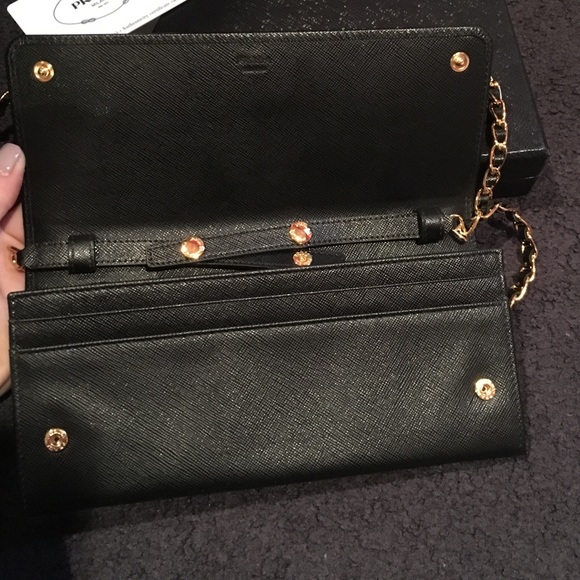 Black Prada Saffiano Chain Wallet - Picture 2 of 4