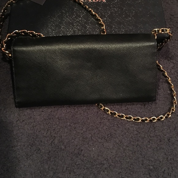 Black Prada Saffiano Chain Wallet - Picture 3 of 4