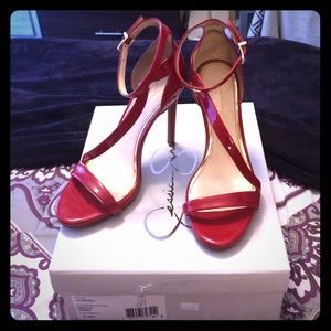 Jessica Simpson red patent leather strappy heels