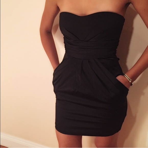 Sexy strapless little black cocktail dress