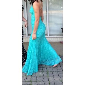 Blue halter open back dress