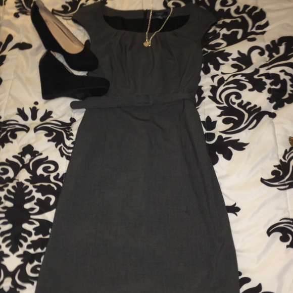 Gray Chaps Belted Body Con Business Dress
