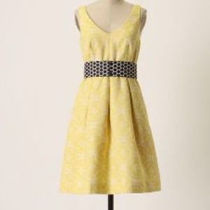Anthropologie yellow printed dress