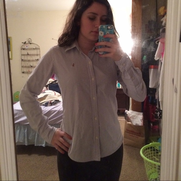Blue & White Striped Slim Fit Women's Polo