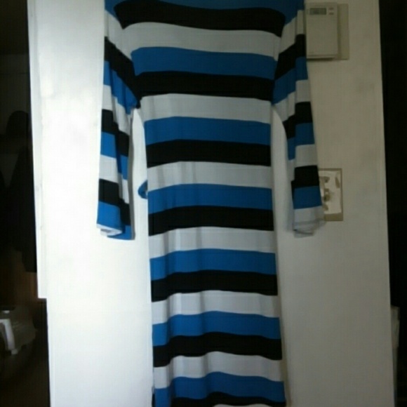 NWOT 3/4 sleeve striped dress with tie (thin!) - Picture 2 of 4