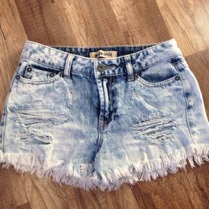 Size 1 Blue Spice Distressed Jean Shorts