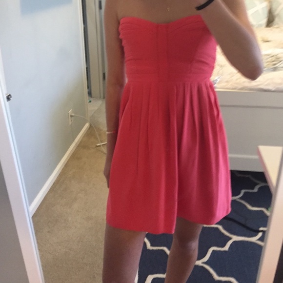 strapless Parker orangey pink summer dress - Picture 3 of 6