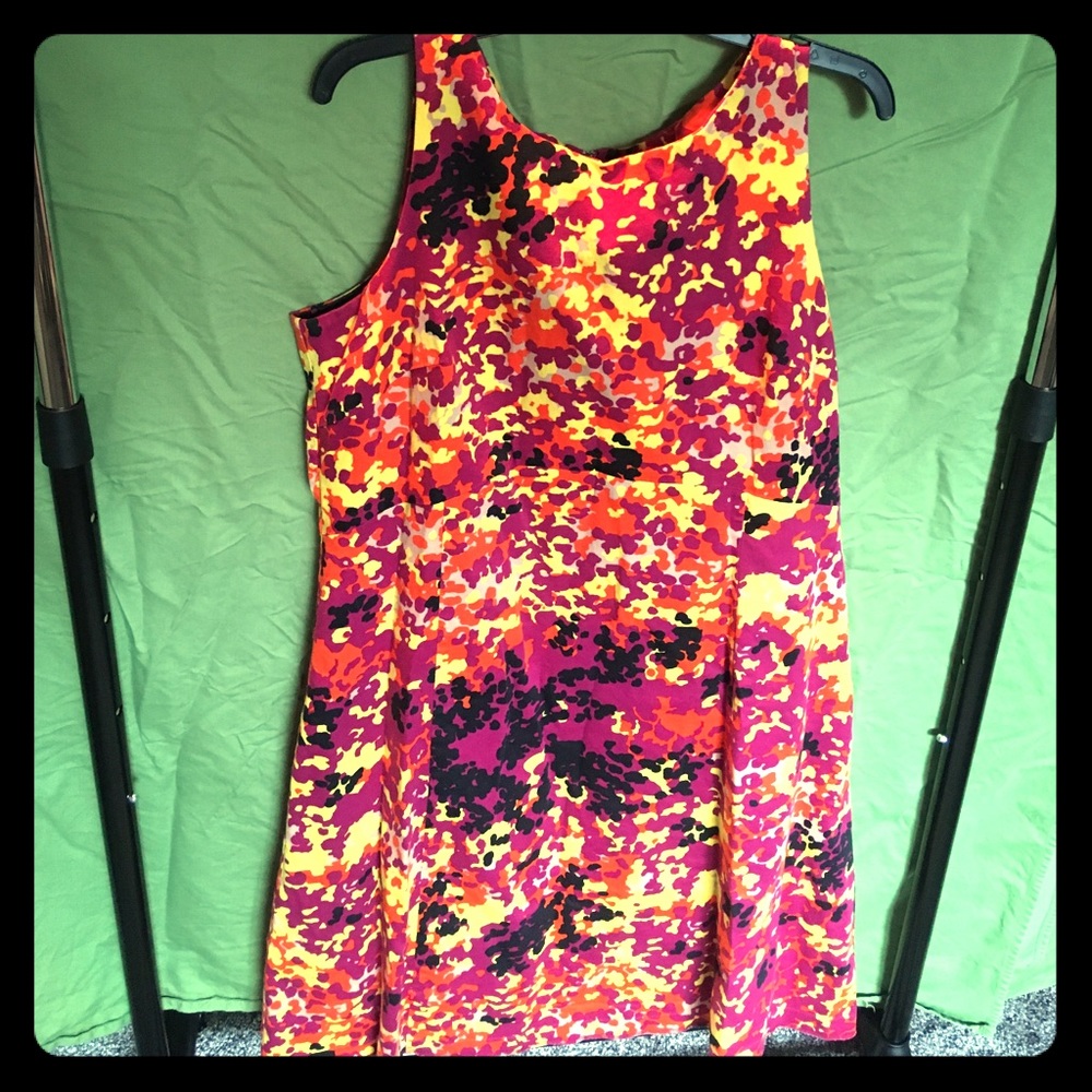 Multi-color sleeveless shift dress with lining
