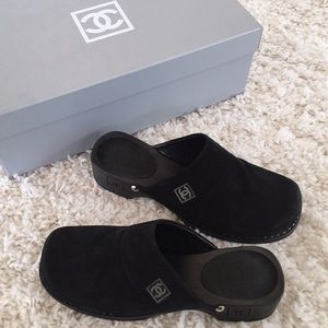 New CHANEL suede black clogs shoes 36