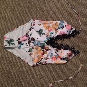 Floral lace trimmed swimsuit