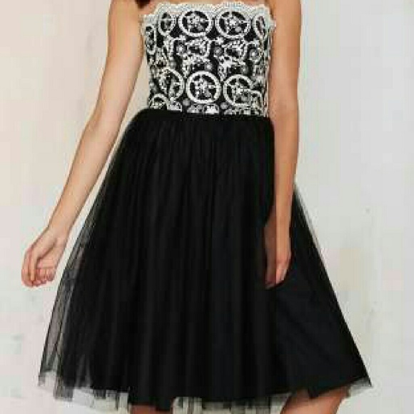 Nastygal black white gold strapless prom dress