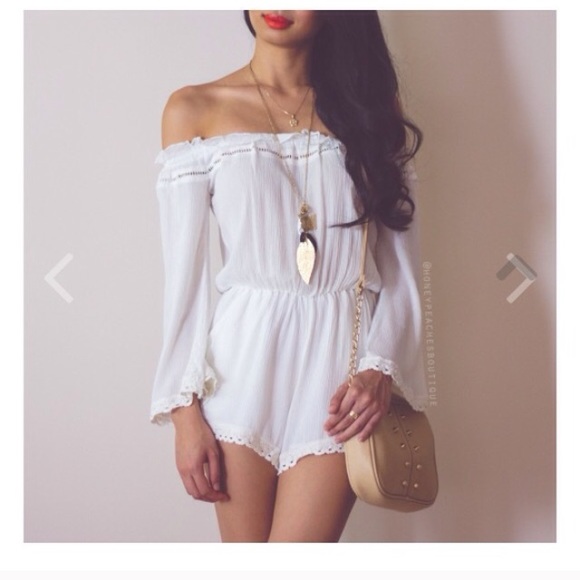 off the shoulder, bell sleeved romper / playsuit